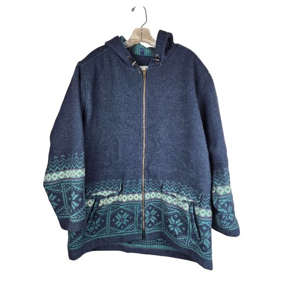 Vintage Eastern Mountain Sports Hooded Wool Jacket With Nordic Snowflake Pattern - Picture 2 of 9